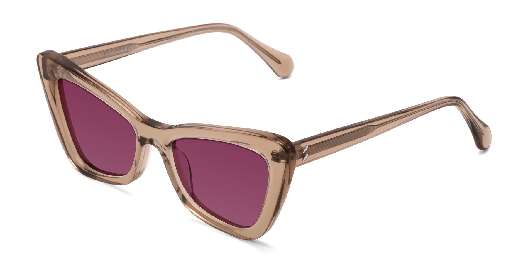 Angle of Rua in Caramel with Wine Tinted Lenses