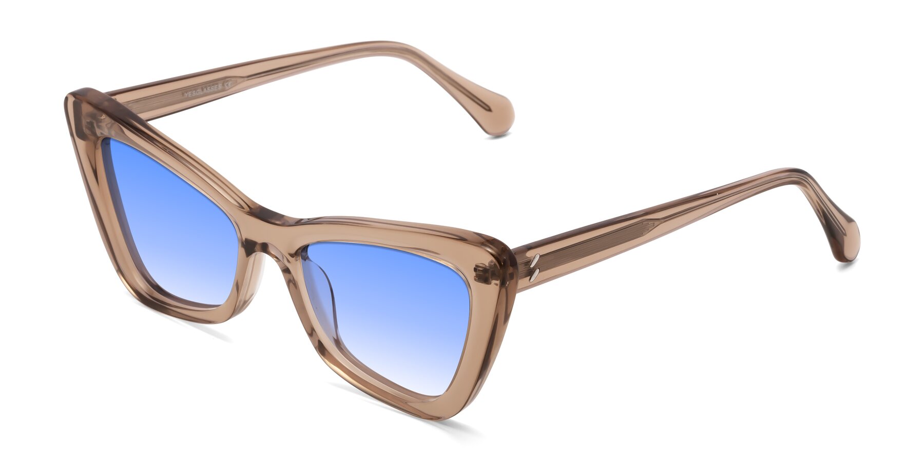 Angle of Rua in Caramel with Blue Gradient Lenses