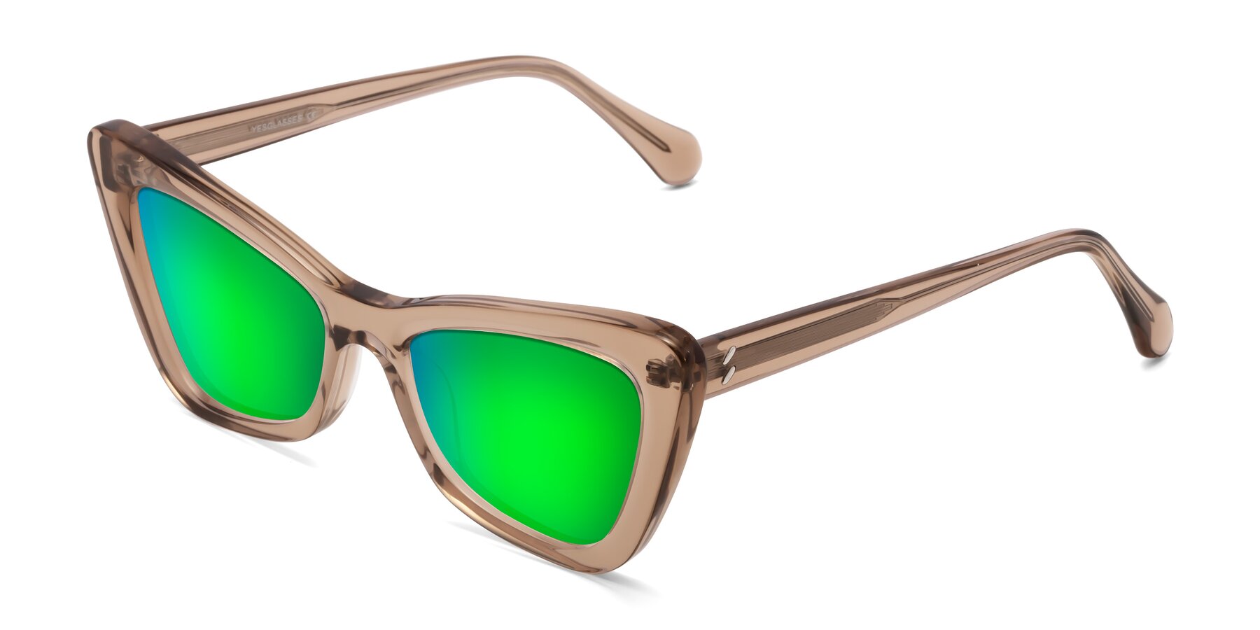 Angle of Rua in Caramel with Green Mirrored Lenses