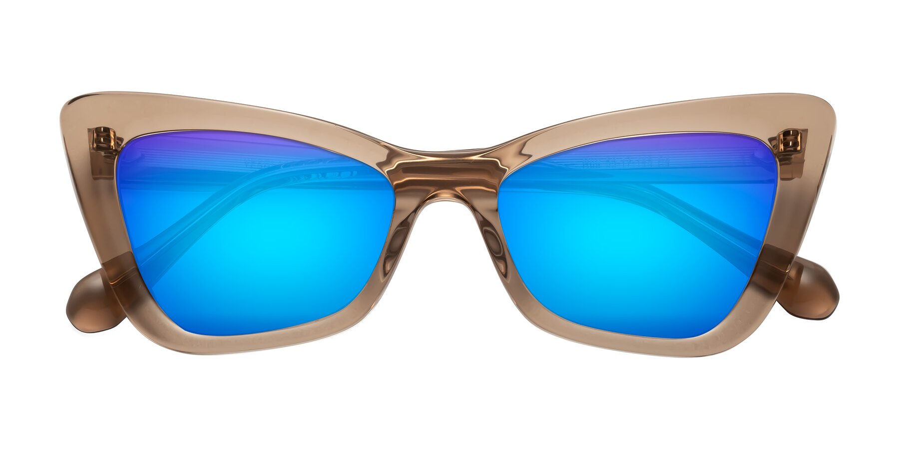 Folded Front of Rua in Caramel with Blue Mirrored Lenses