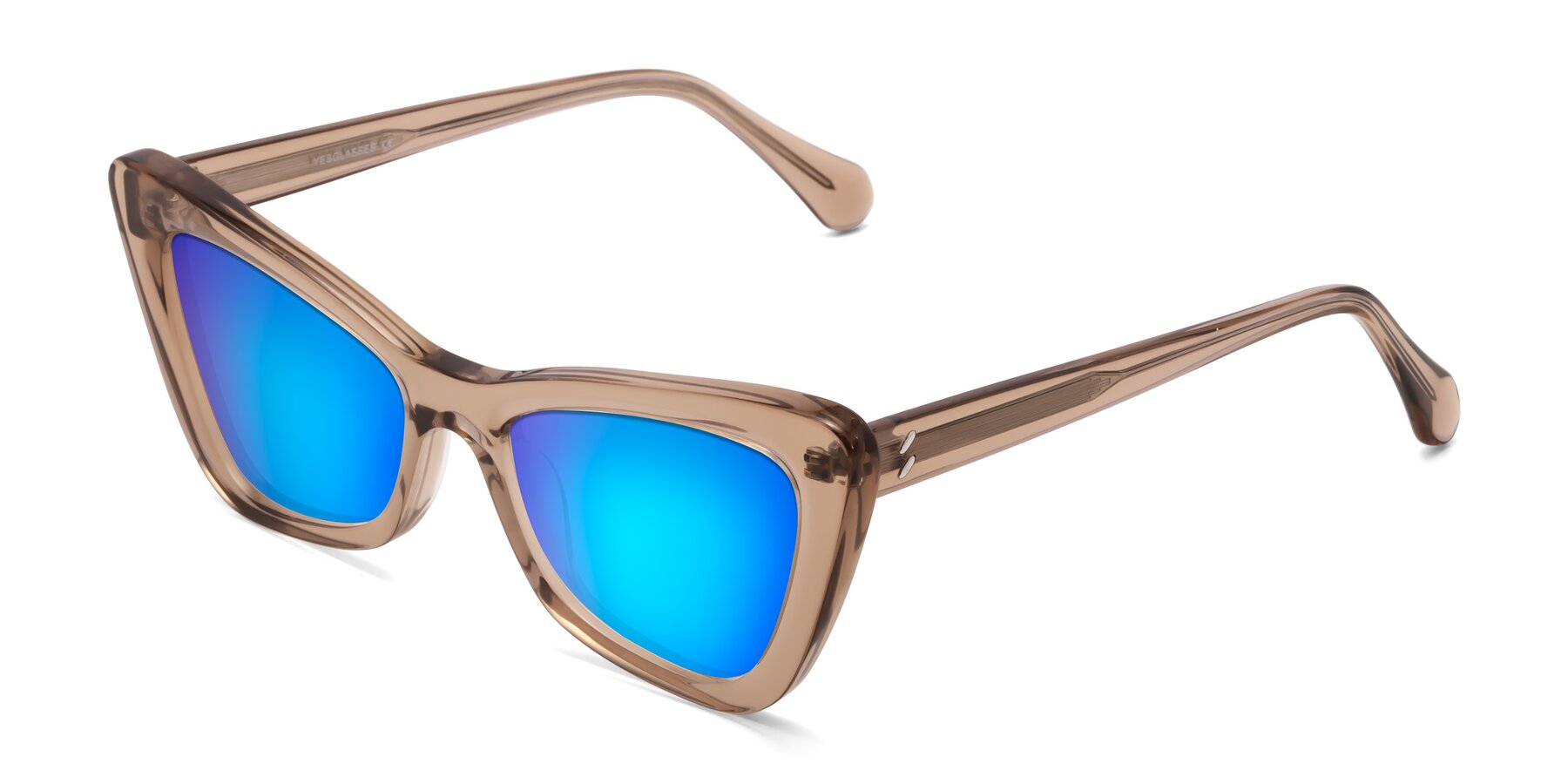 Angle of Rua in Caramel with Blue Mirrored Lenses