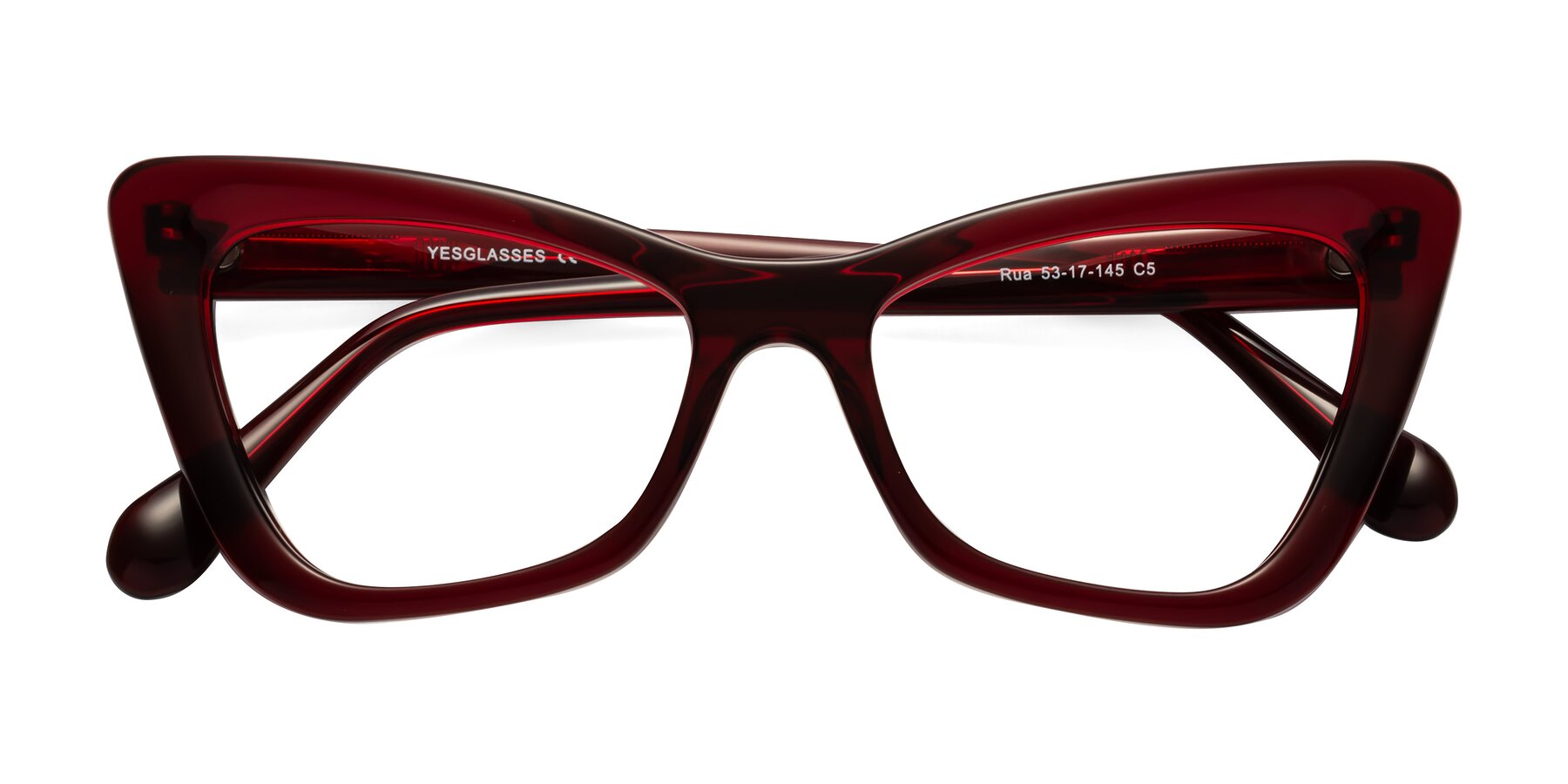 Folded Front of Rua in Wine with Clear Reading Eyeglass Lenses