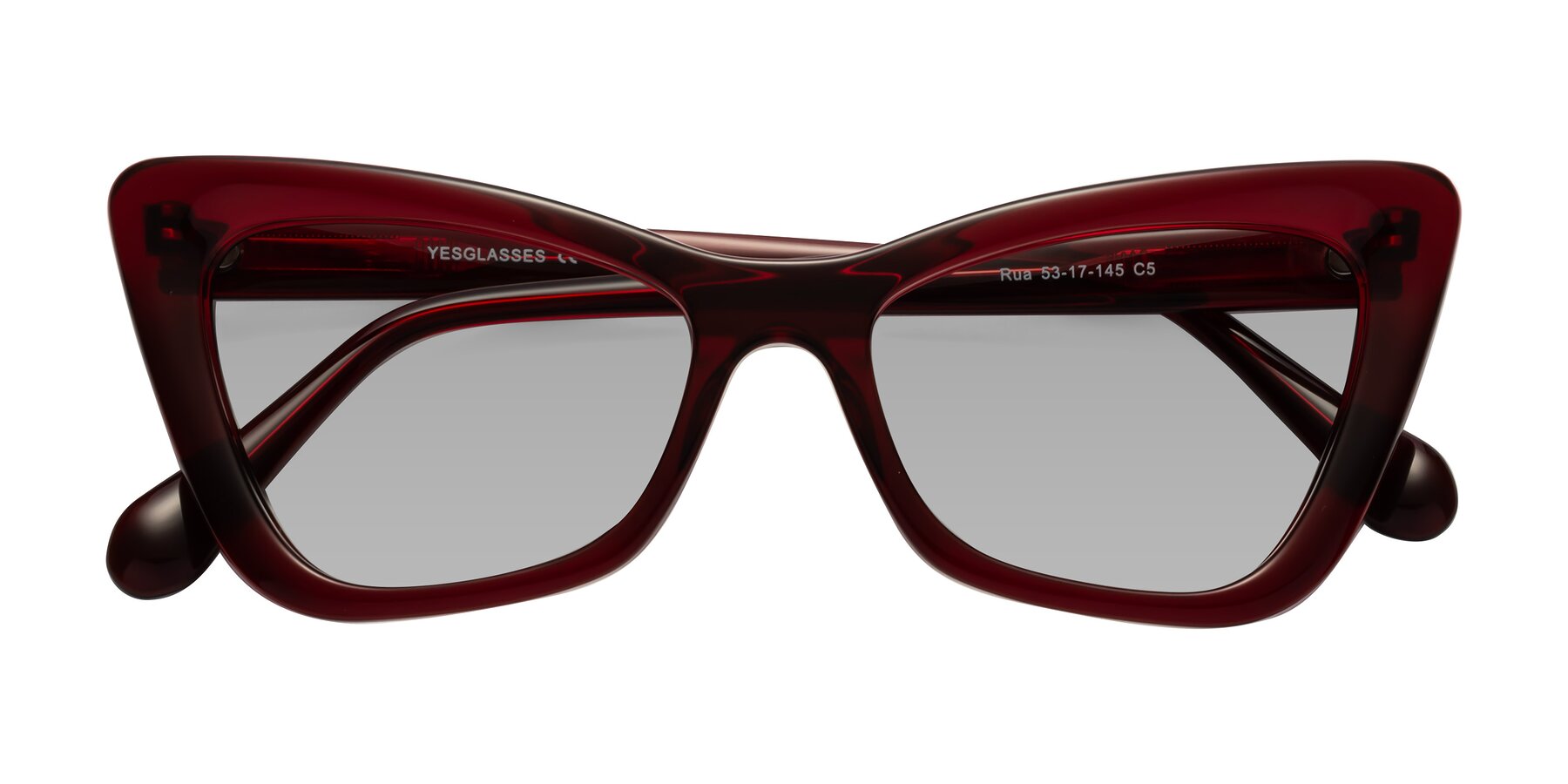 Folded Front of Rua in Wine with Light Gray Tinted Lenses