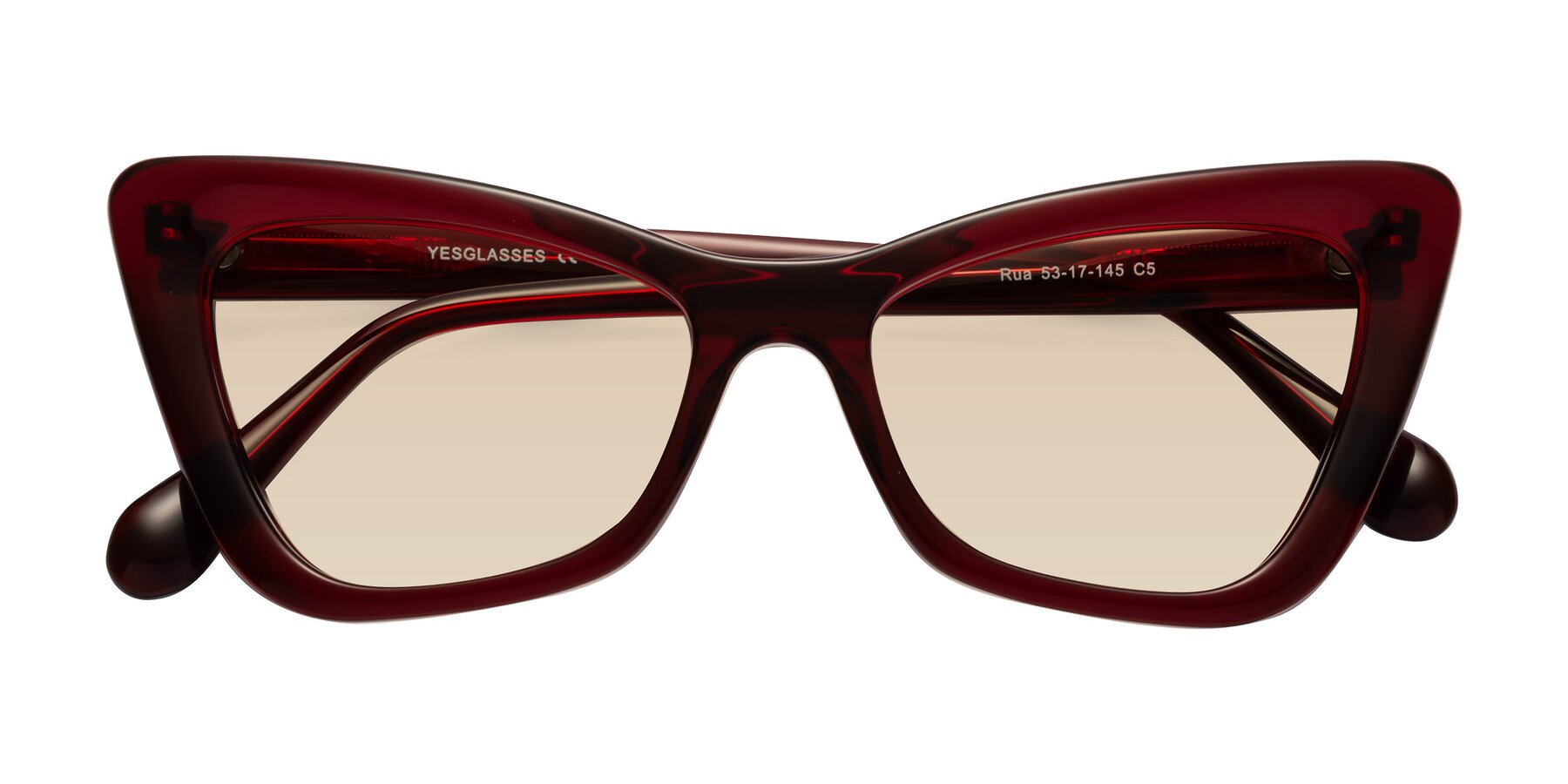 Folded Front of Rua in Wine with Light Brown Tinted Lenses
