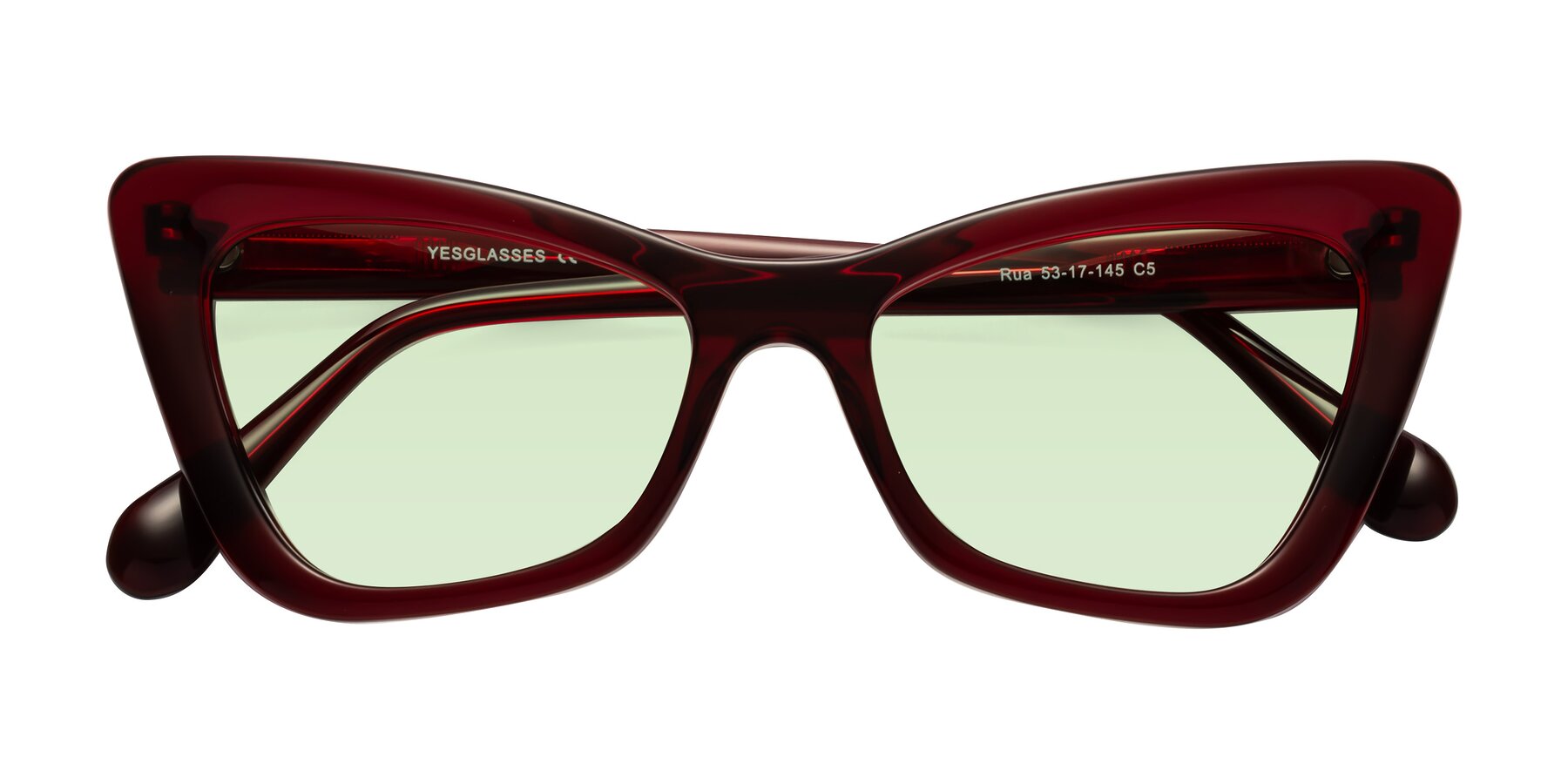 Folded Front of Rua in Wine with Light Green Tinted Lenses