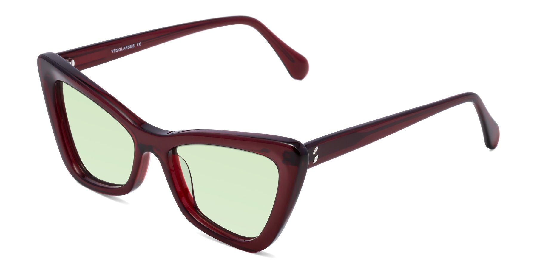 Angle of Rua in Wine with Light Green Tinted Lenses
