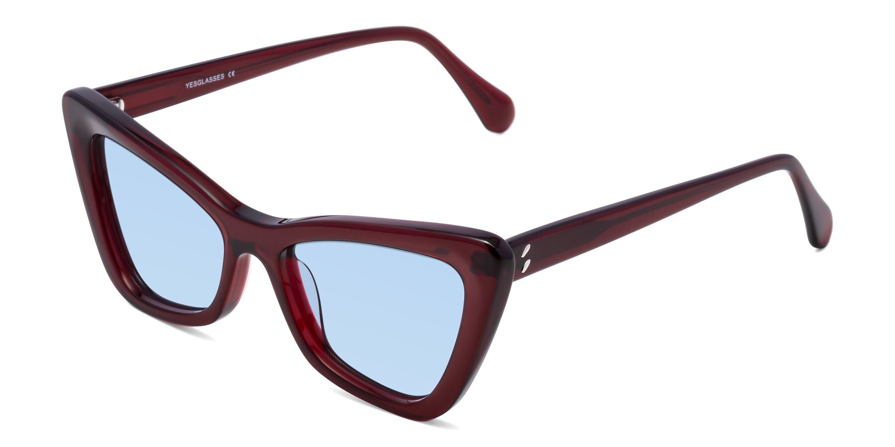 Angle of Rua in Wine with Light Blue Tinted Lenses