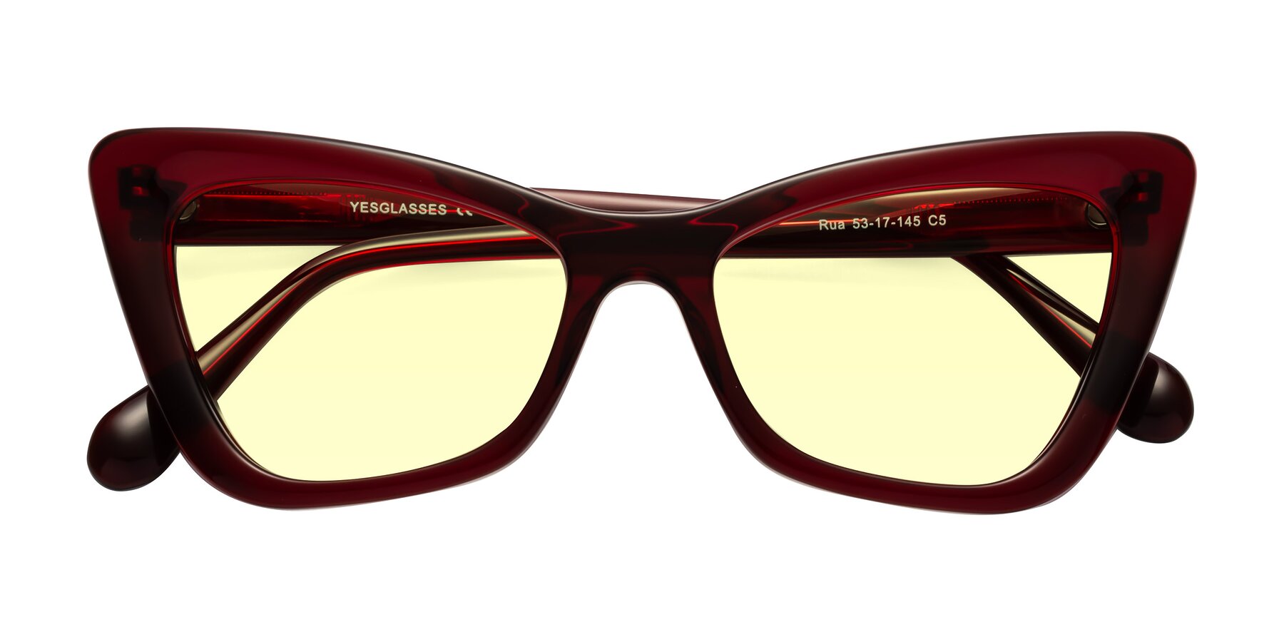 Folded Front of Rua in Wine with Light Yellow Tinted Lenses