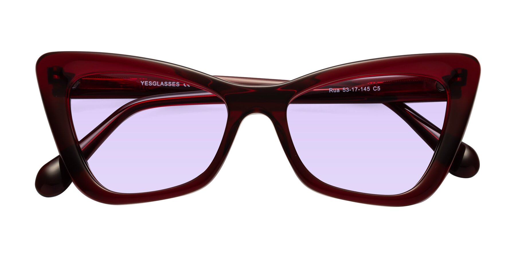 Folded Front of Rua in Wine with Light Purple Tinted Lenses