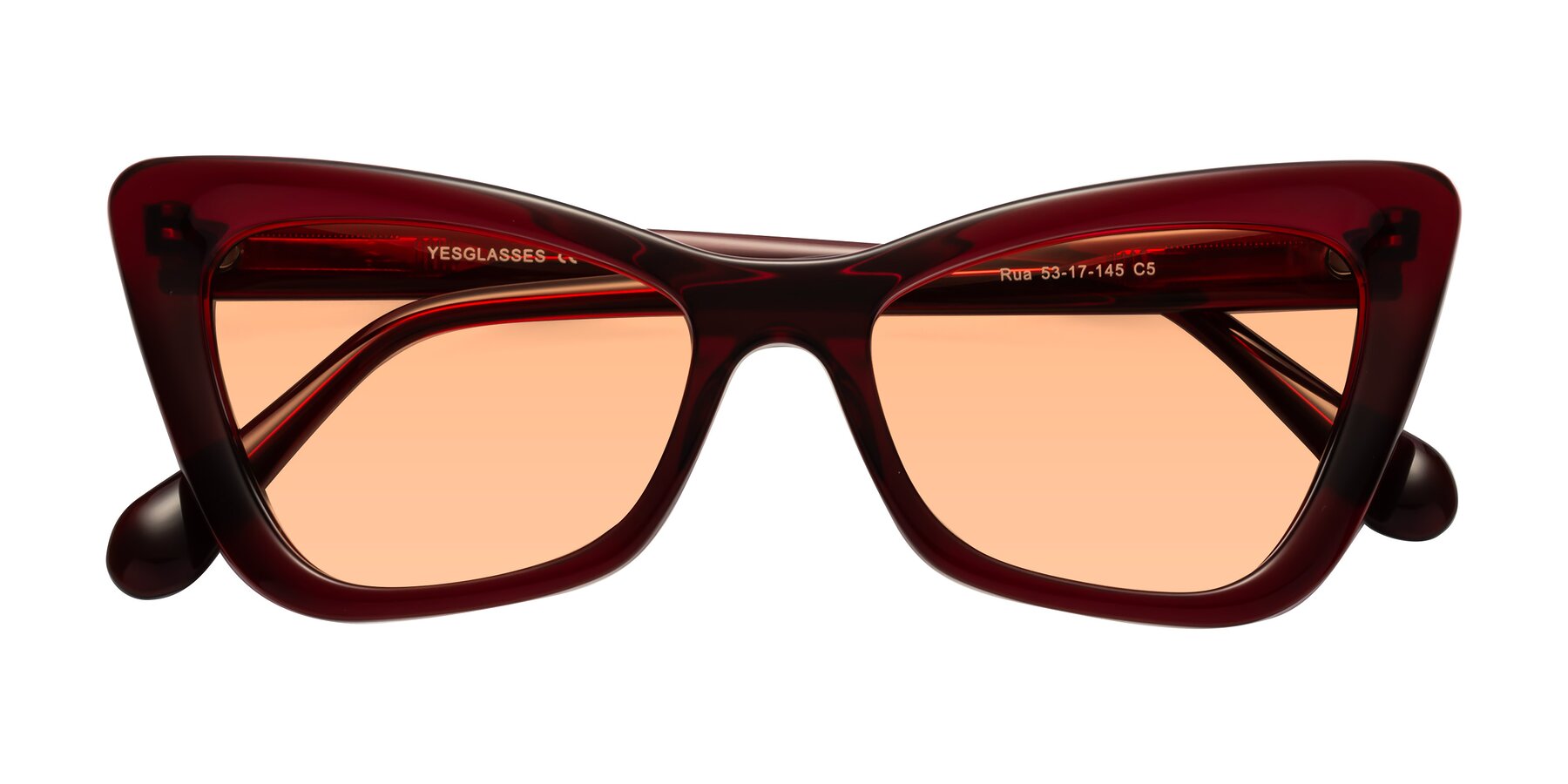 Folded Front of Rua in Wine with Light Orange Tinted Lenses