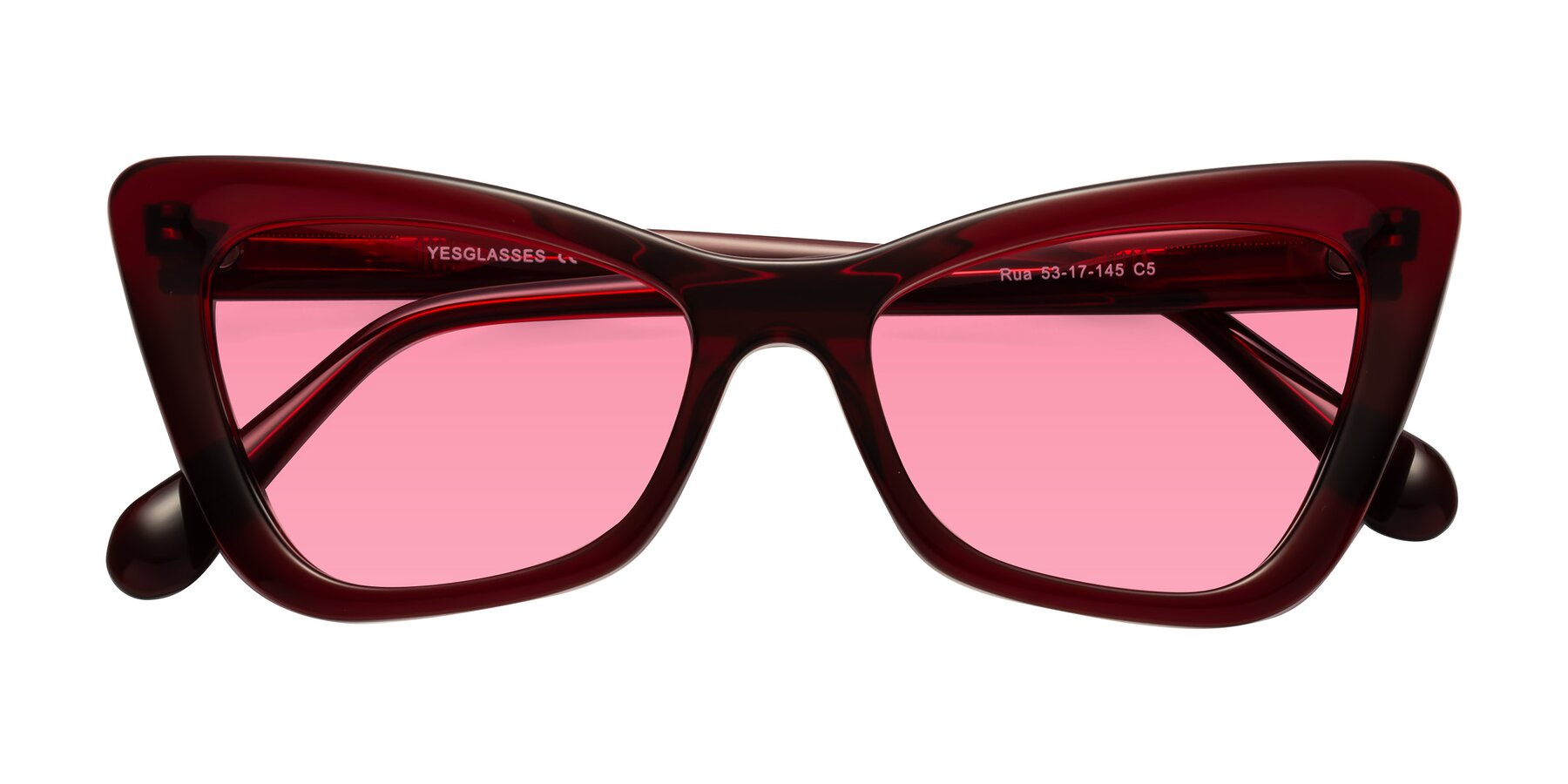Folded Front of Rua in Wine with Pink Tinted Lenses
