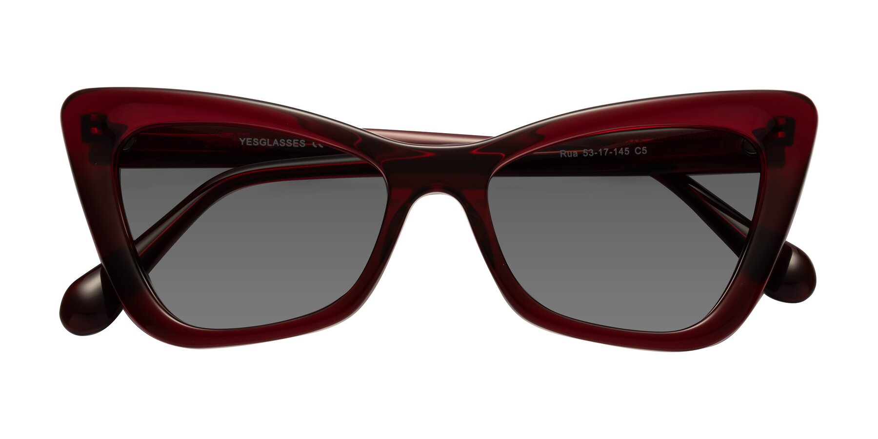 Folded Front of Rua in Wine with Medium Gray Tinted Lenses