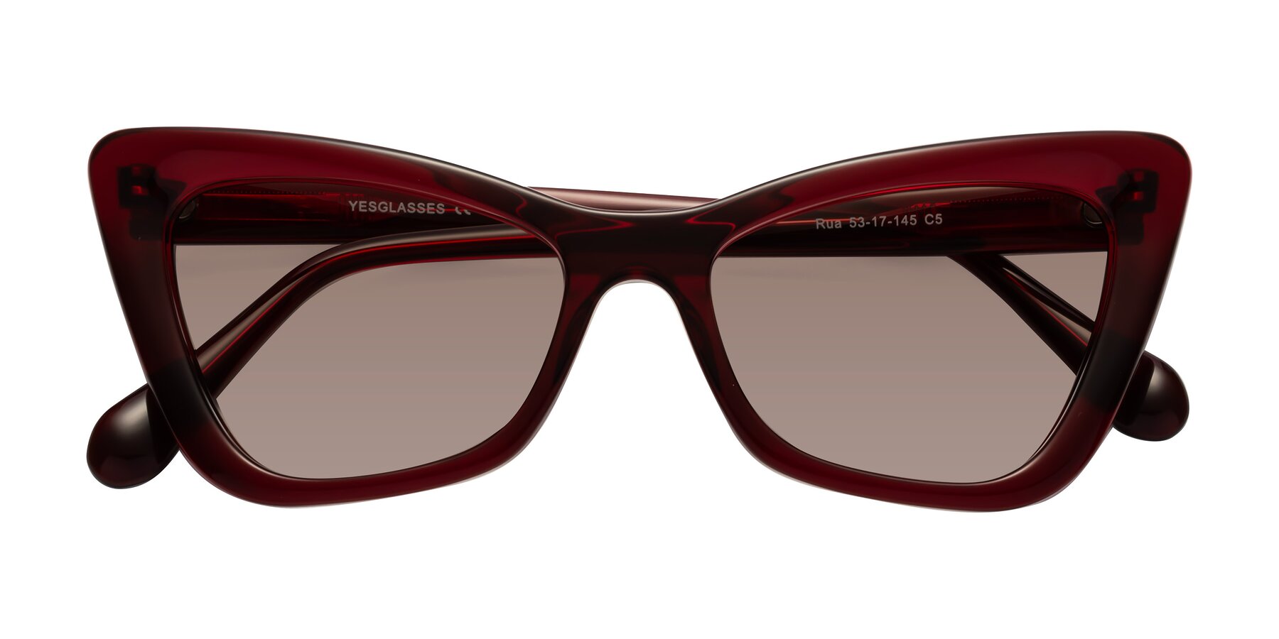 Folded Front of Rua in Wine with Medium Brown Tinted Lenses