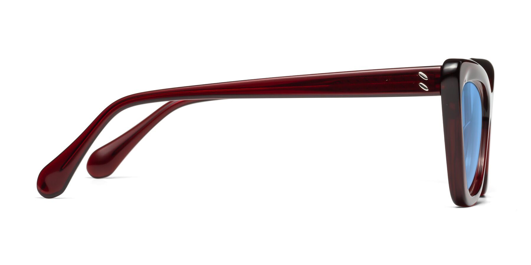 Side of Rua in Wine with Medium Blue Tinted Lenses
