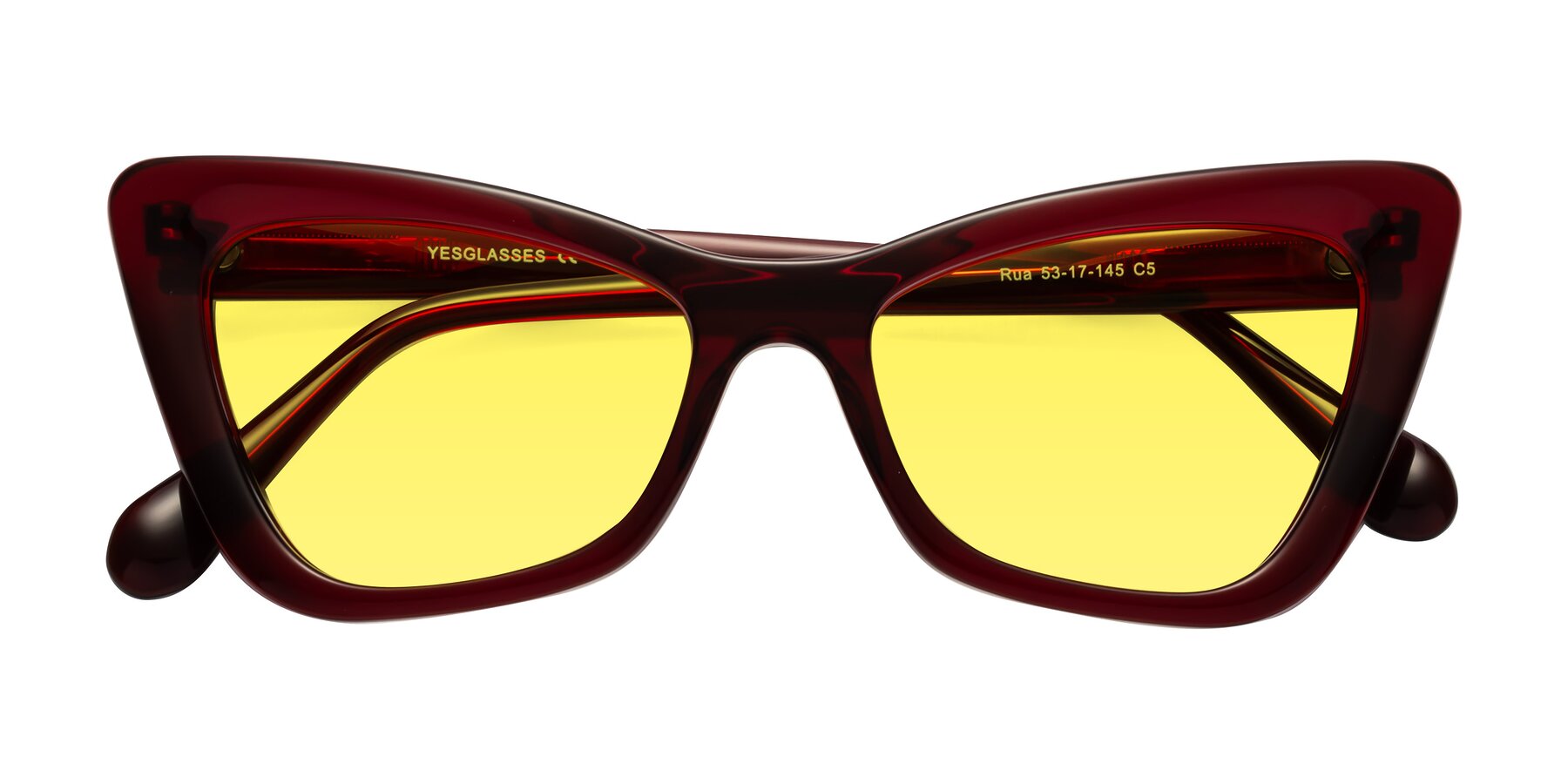 Folded Front of Rua in Wine with Medium Yellow Tinted Lenses