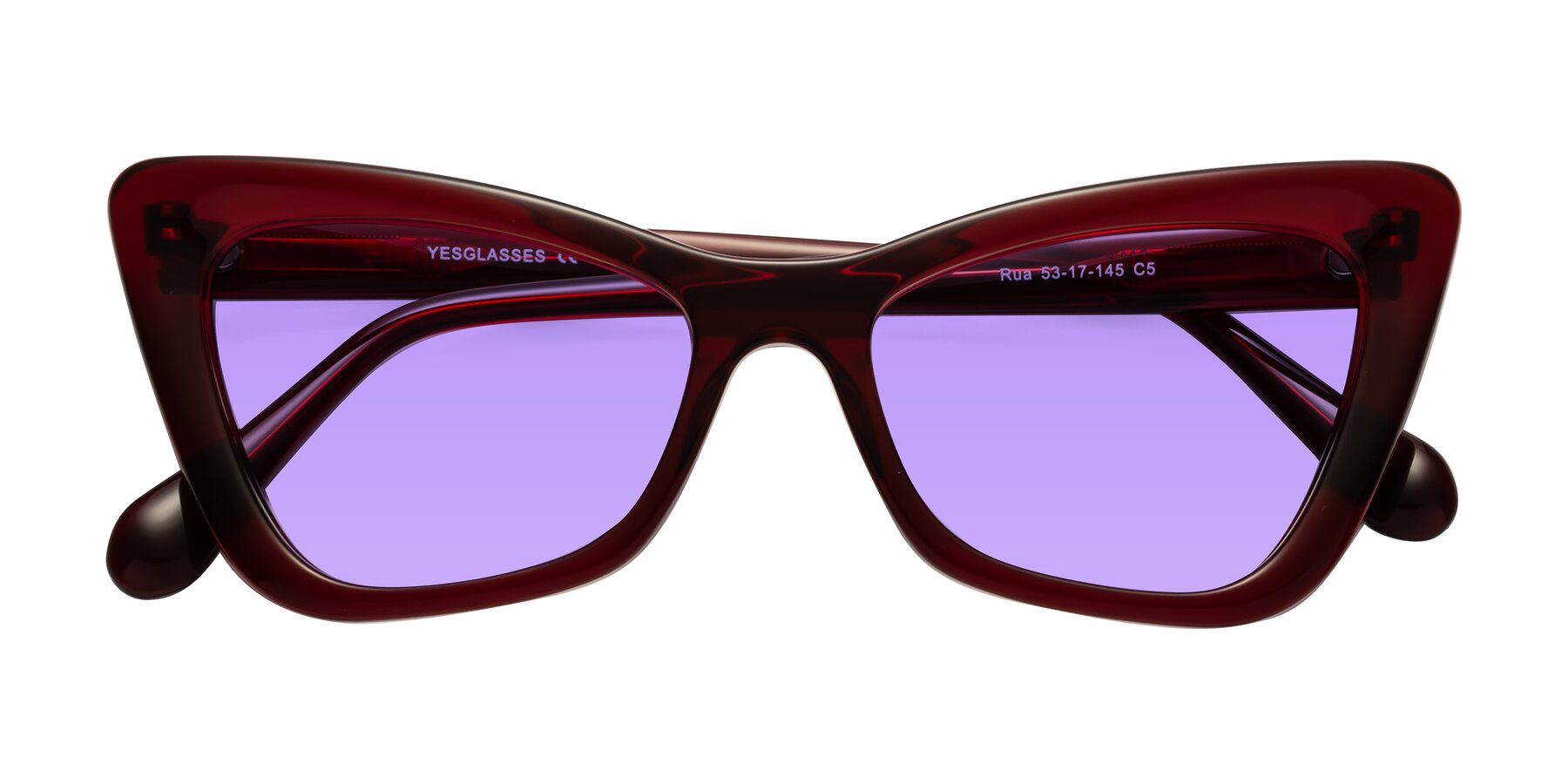 Folded Front of Rua in Wine with Medium Purple Tinted Lenses
