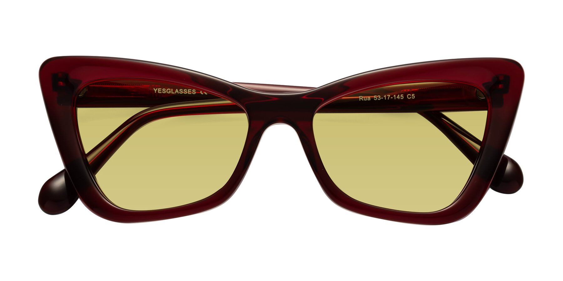 Folded Front of Rua in Wine with Medium Champagne Tinted Lenses