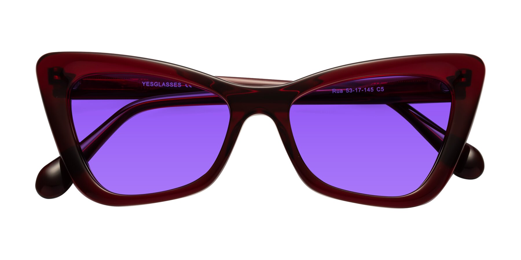 Folded Front of Rua in Wine with Purple Tinted Lenses
