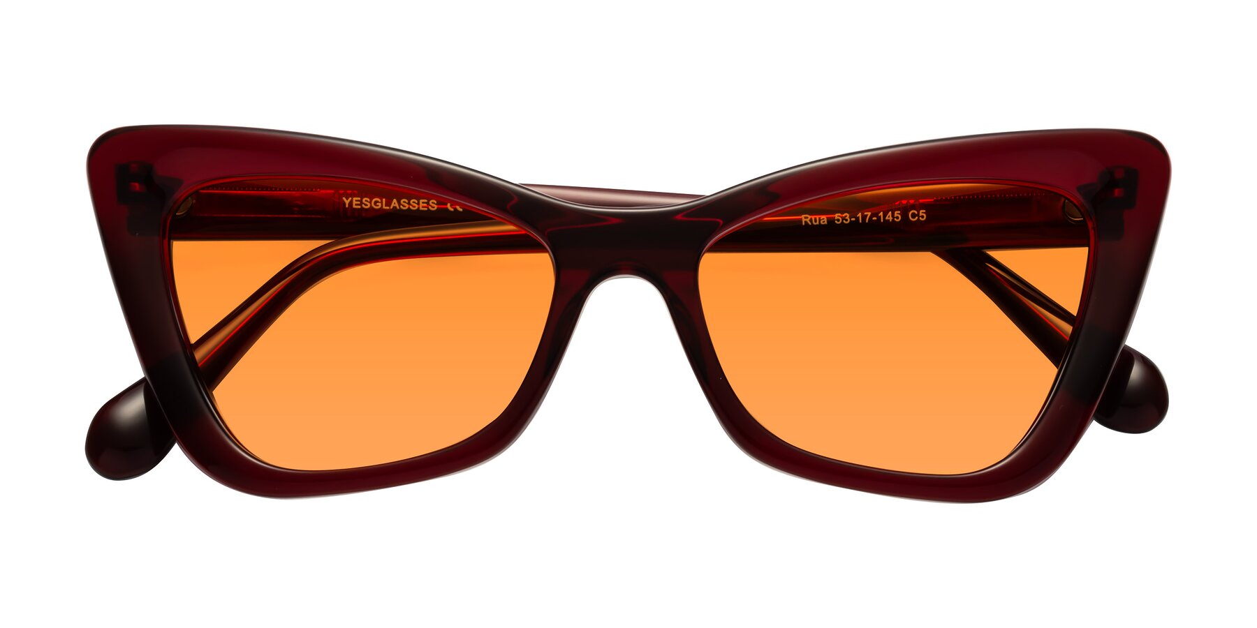 Folded Front of Rua in Wine with Orange Tinted Lenses