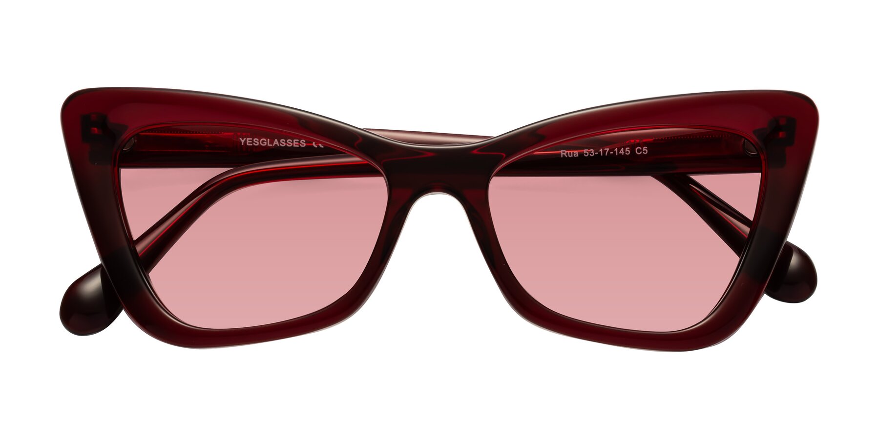 Folded Front of Rua in Wine with Medium Garnet Tinted Lenses