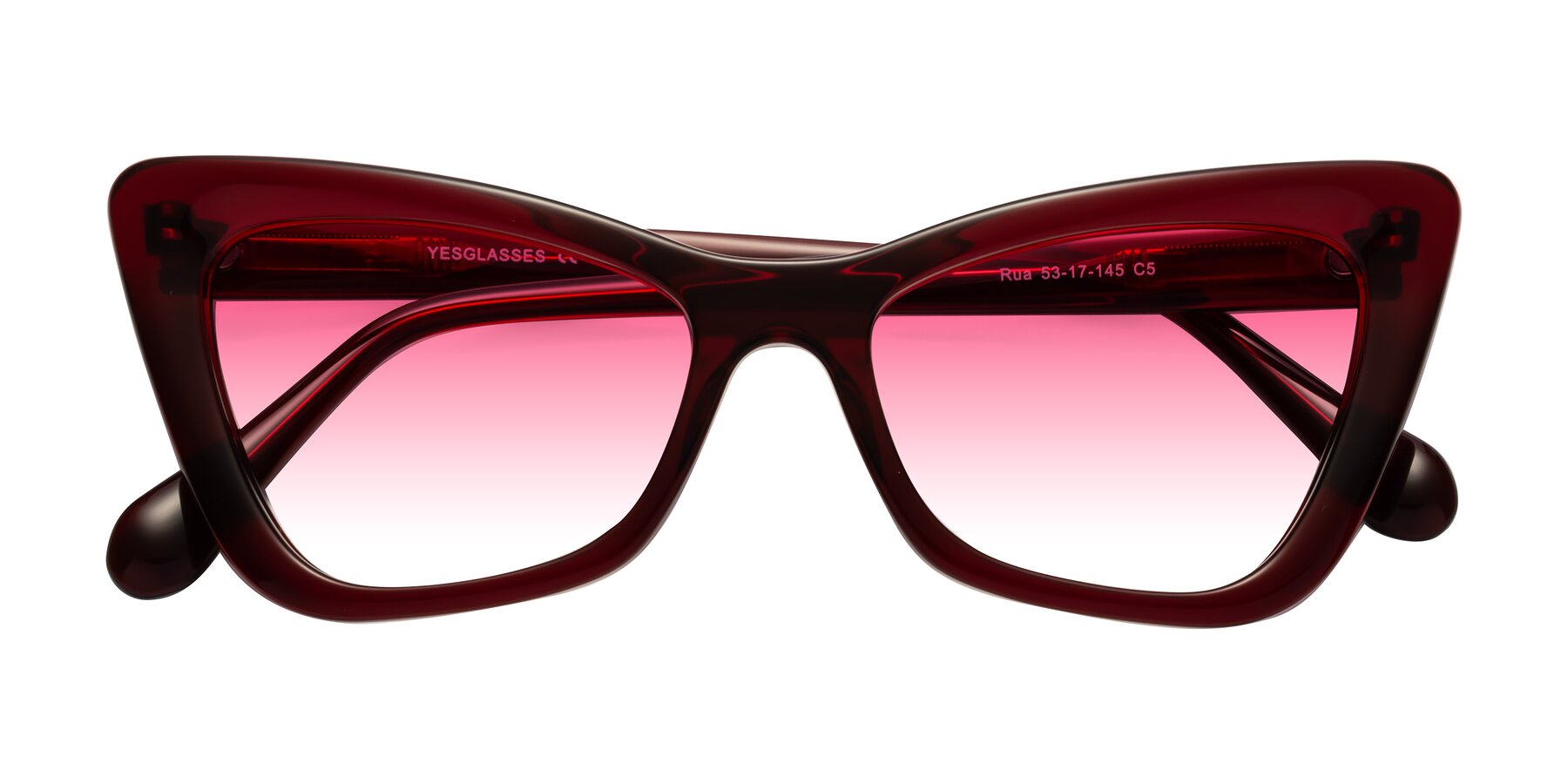 Folded Front of Rua in Wine with Pink Gradient Lenses