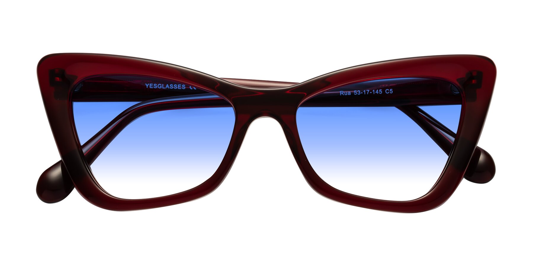 Folded Front of Rua in Wine with Blue Gradient Lenses