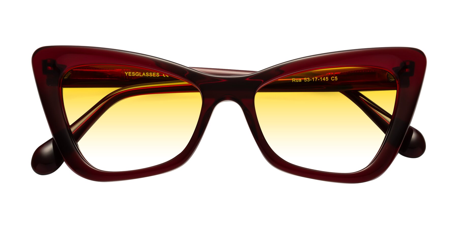 Folded Front of Rua in Wine with Yellow Gradient Lenses