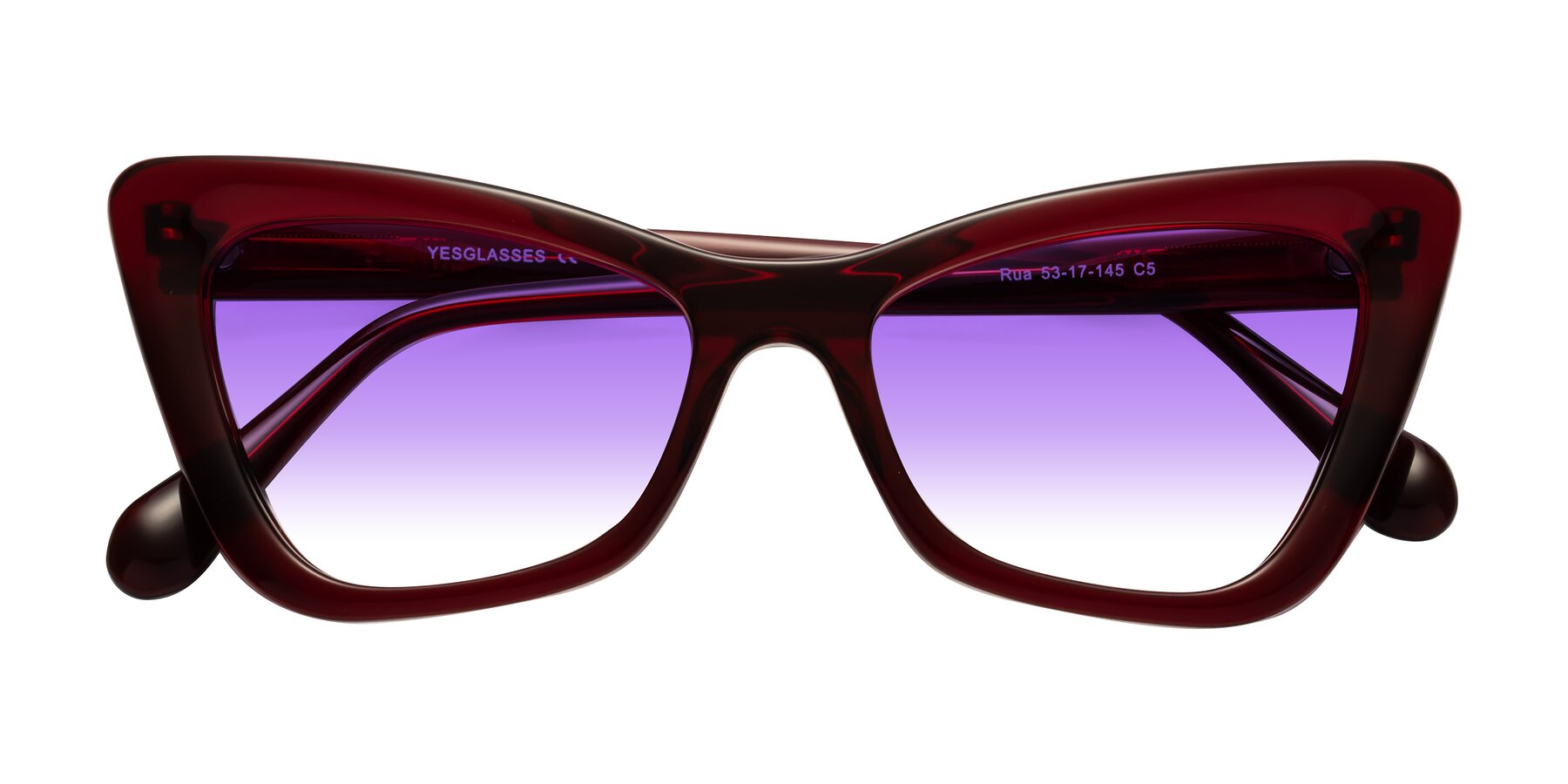 Folded Front of Rua in Wine with Purple Gradient Lenses