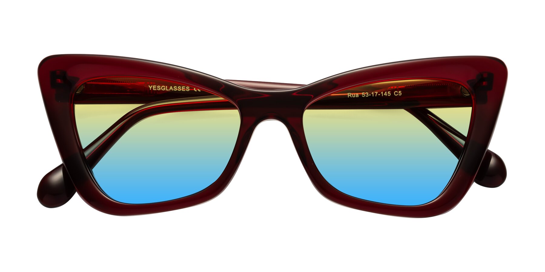 Folded Front of Rua in Wine with Yellow / Blue Gradient Lenses