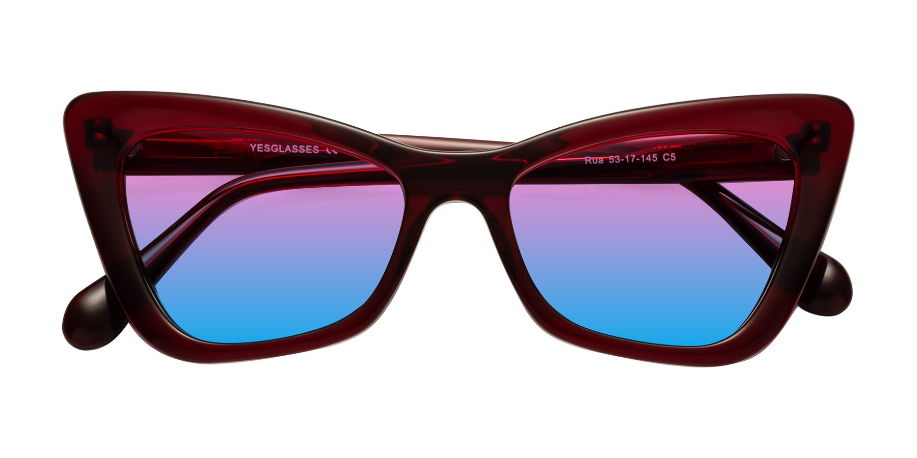 Folded Front of Rua in Wine with Pink / Blue Gradient Lenses