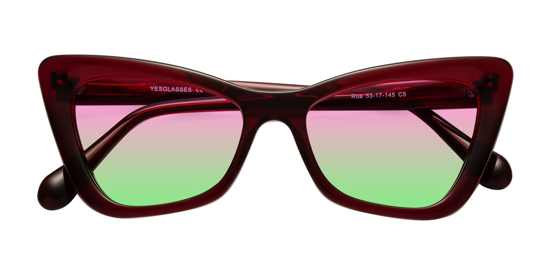 Folded Front of Rua in Wine with Pink / Green Gradient Lenses