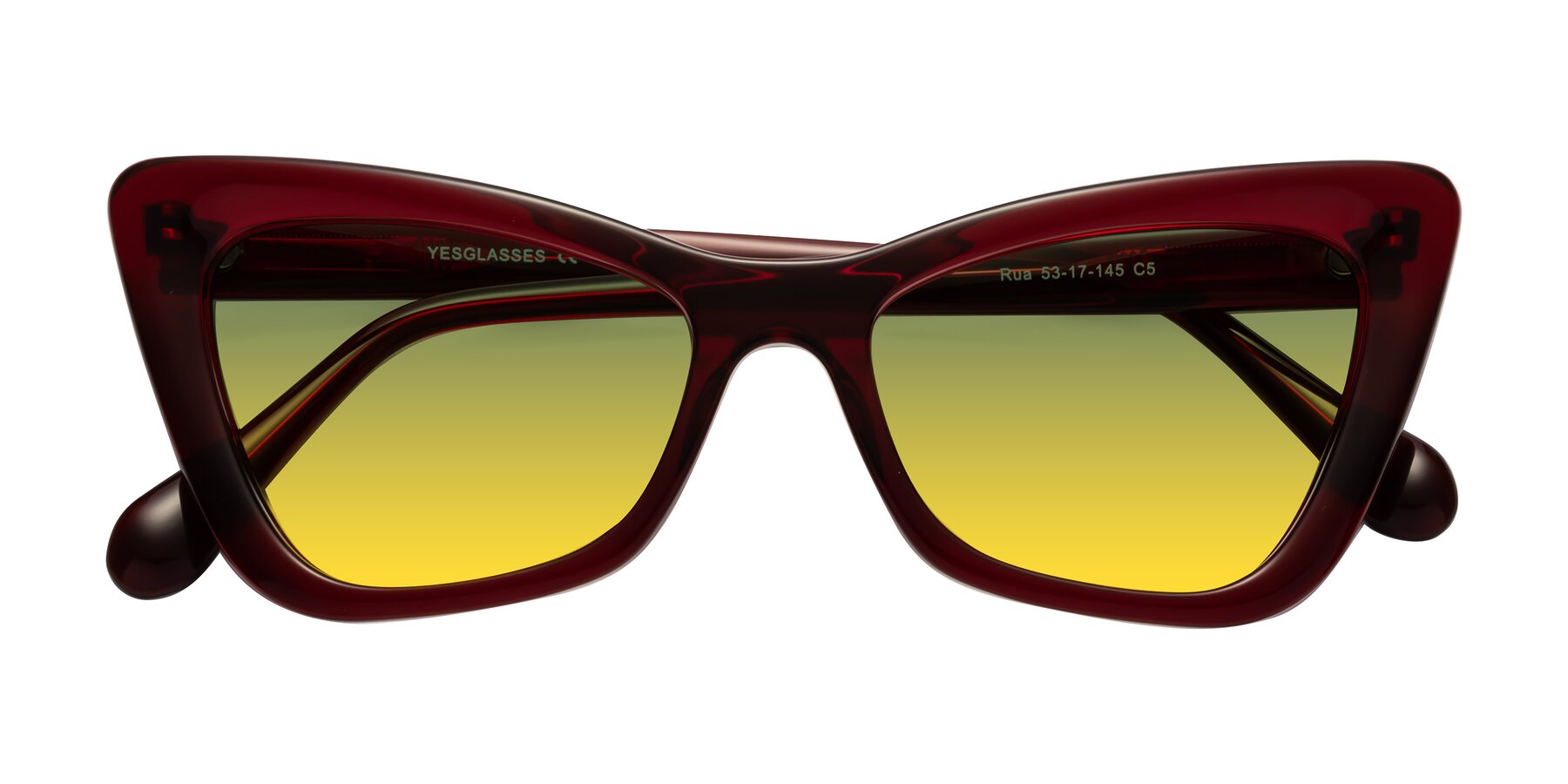 Folded Front of Rua in Wine with Green / Yellow Gradient Lenses