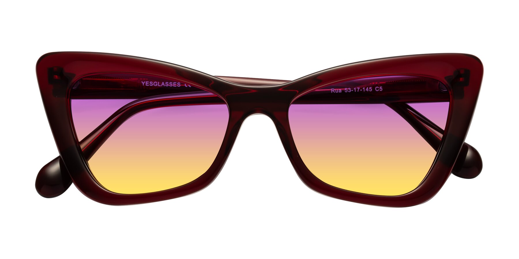 Folded Front of Rua in Wine with Purple / Yellow Gradient Lenses