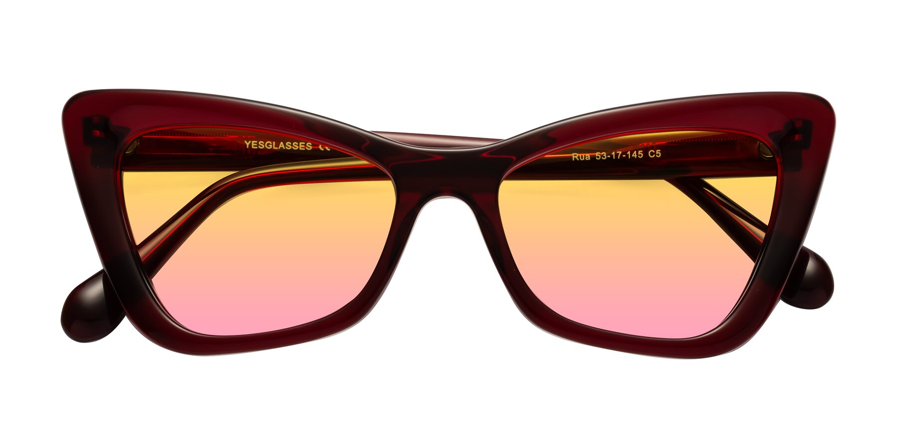 Folded Front of Rua in Wine with Yellow / Pink Gradient Lenses