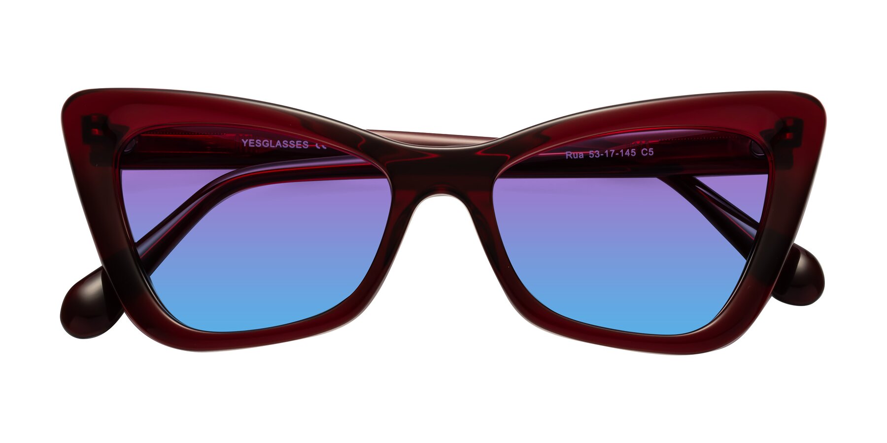 Folded Front of Rua in Wine with Purple / Blue Gradient Lenses