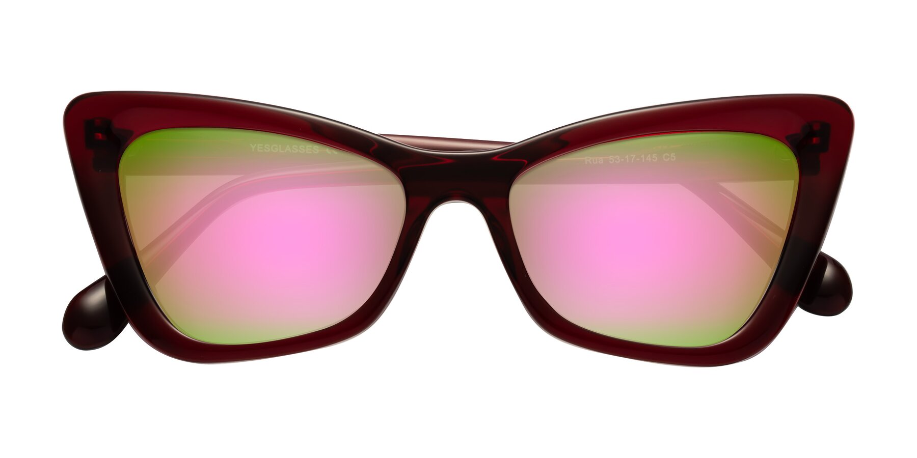 Folded Front of Rua in Wine with Pink Mirrored Lenses