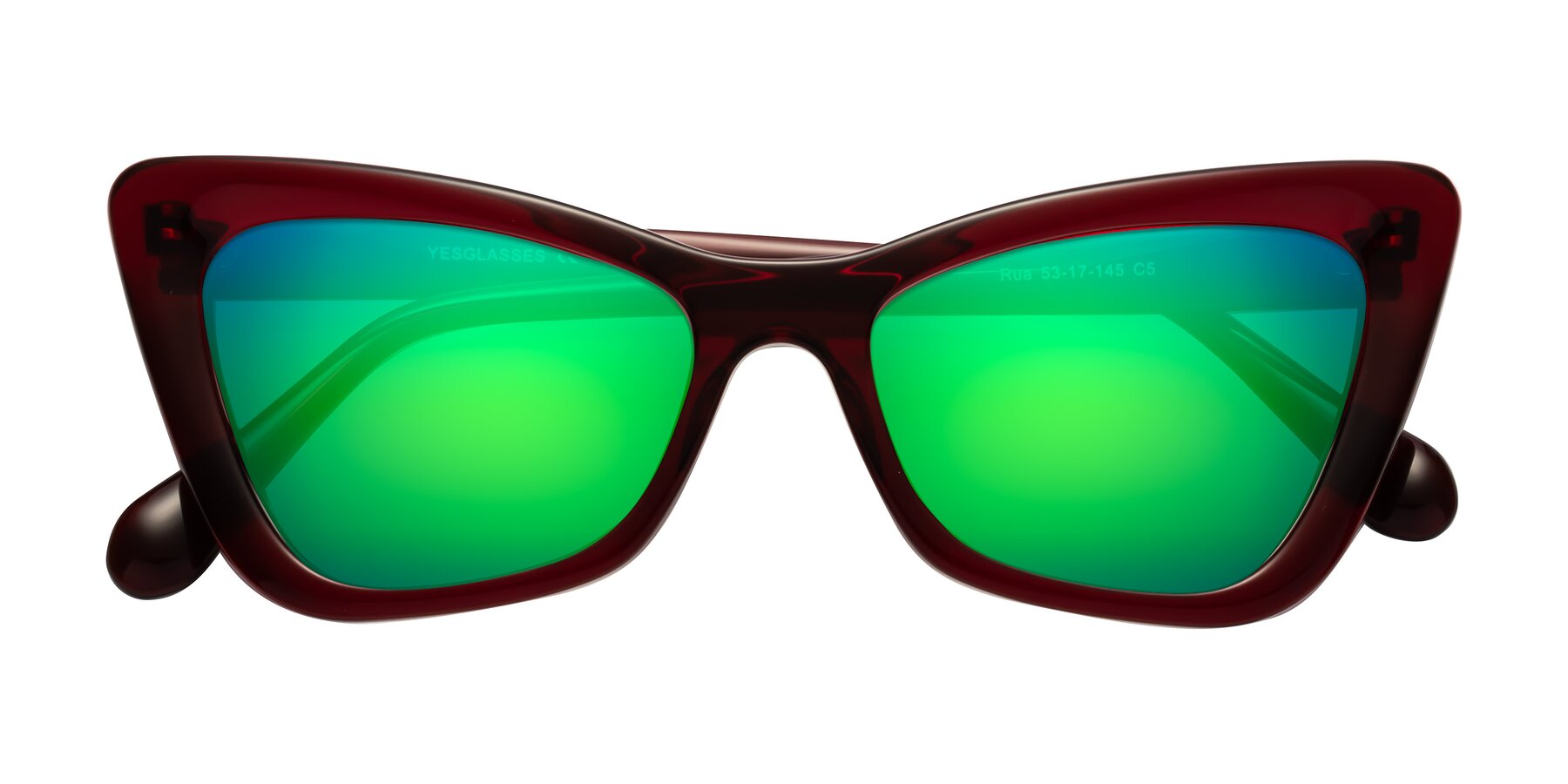 Folded Front of Rua in Wine with Green Mirrored Lenses