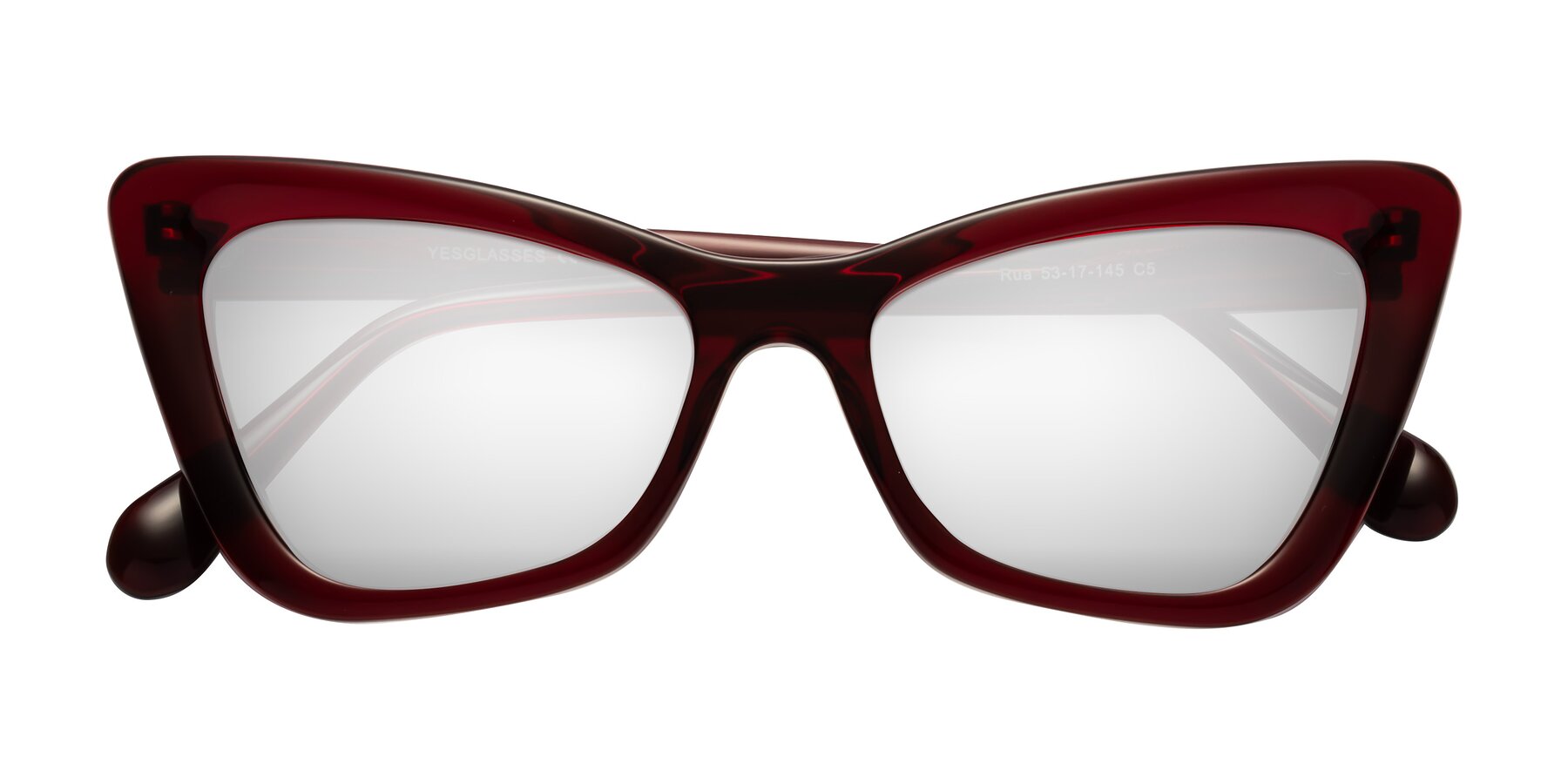 Folded Front of Rua in Wine with Silver Mirrored Lenses