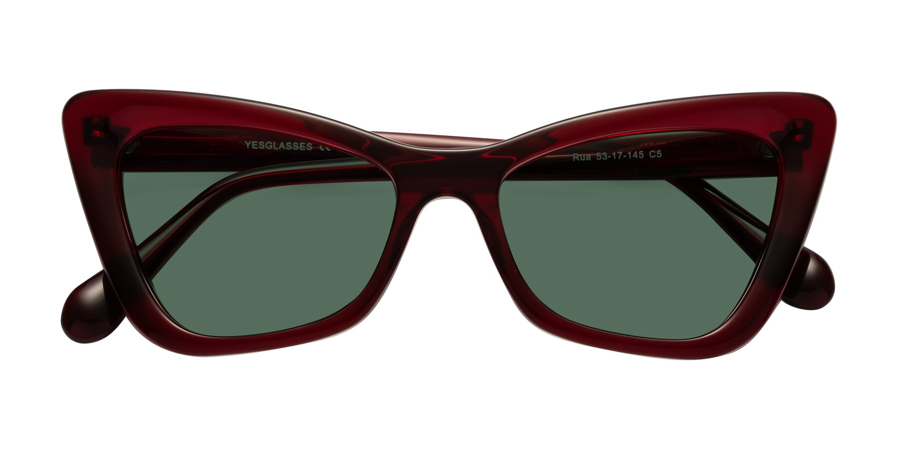 Folded Front of Rua in Wine with Green Polarized Lenses