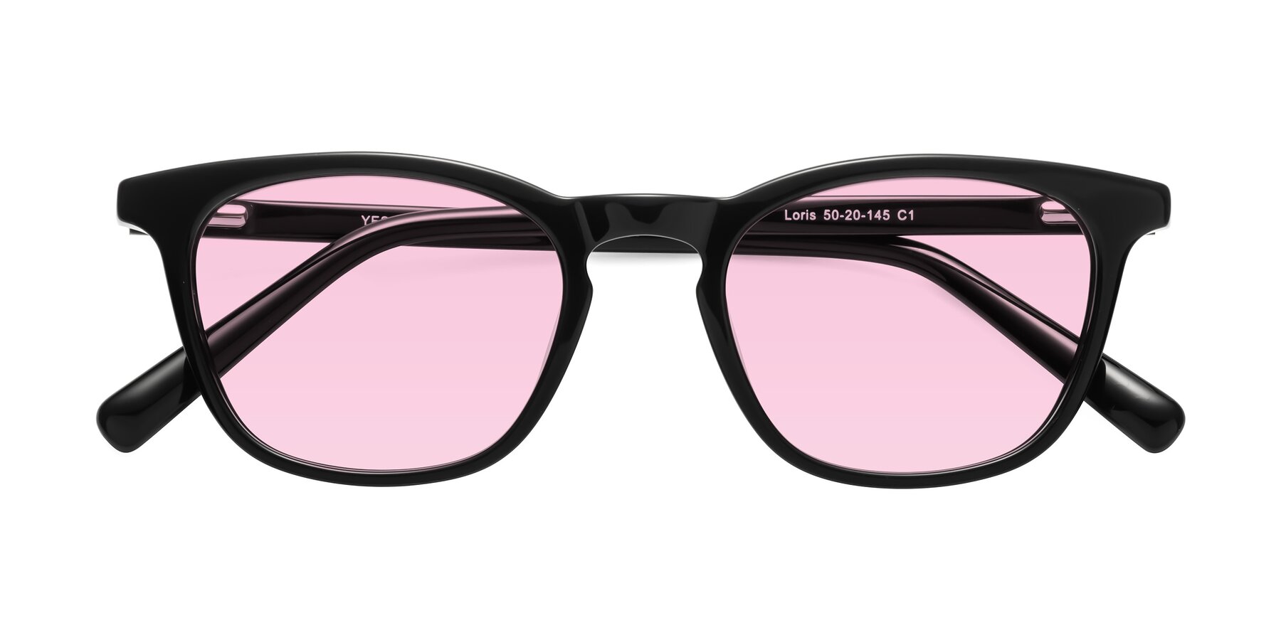 Folded Front of Loris in Black with Light Pink Tinted Lenses