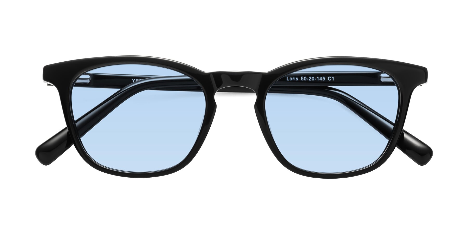 Folded Front of Loris in Black with Light Blue Tinted Lenses