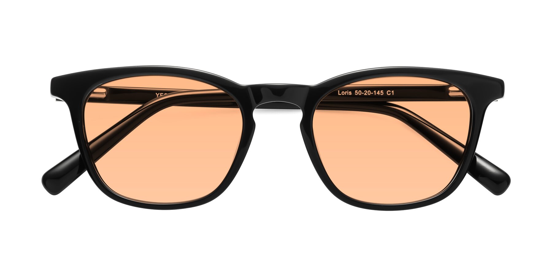 Folded Front of Loris in Black with Light Orange Tinted Lenses