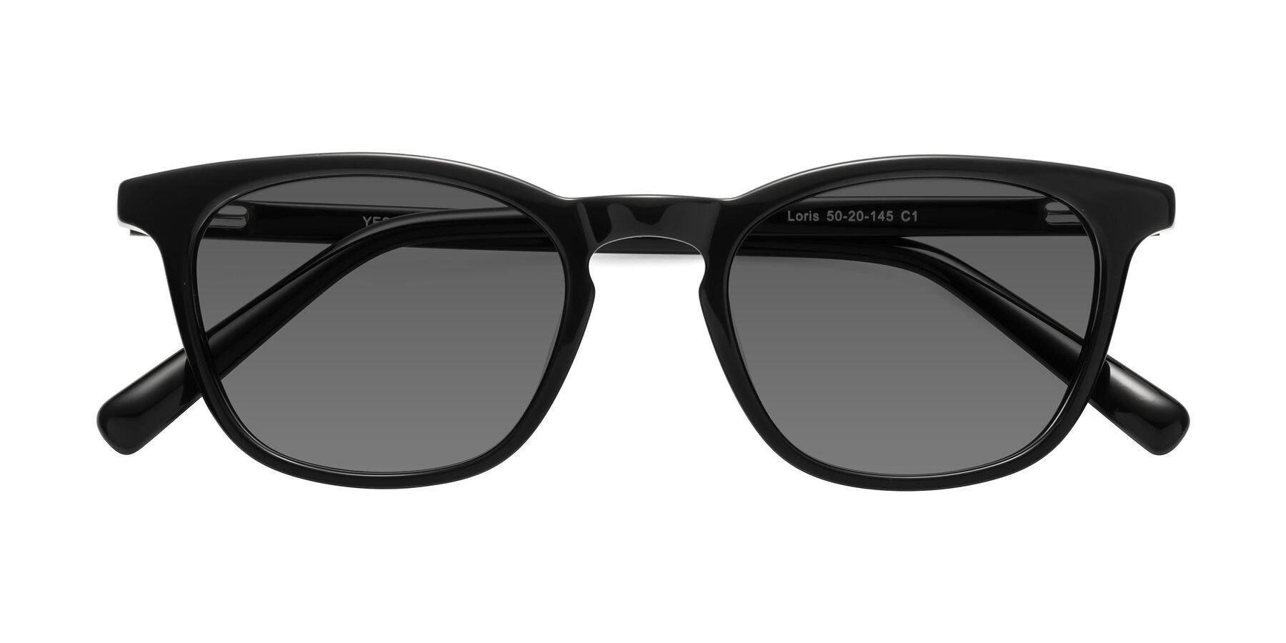 Folded Front of Loris in Black with Medium Gray Tinted Lenses