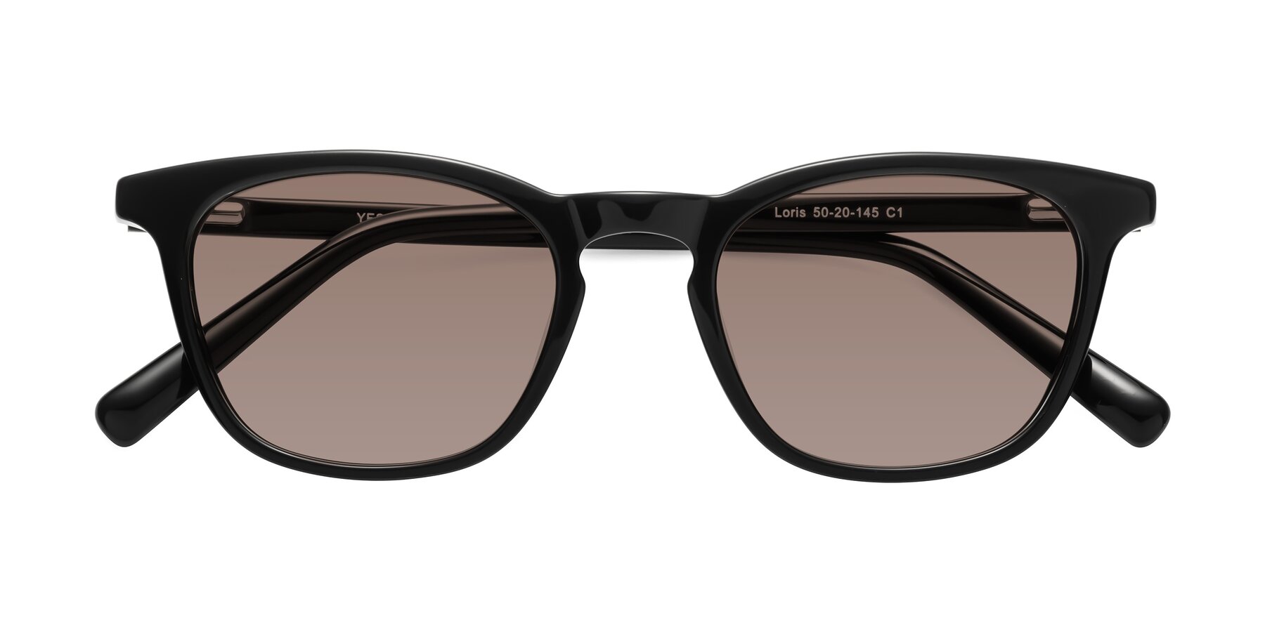 Folded Front of Loris in Black with Medium Brown Tinted Lenses