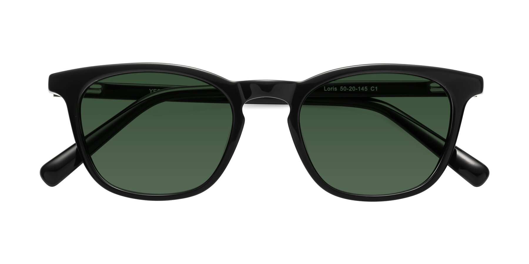 Folded Front of Loris in Black with Green Tinted Lenses