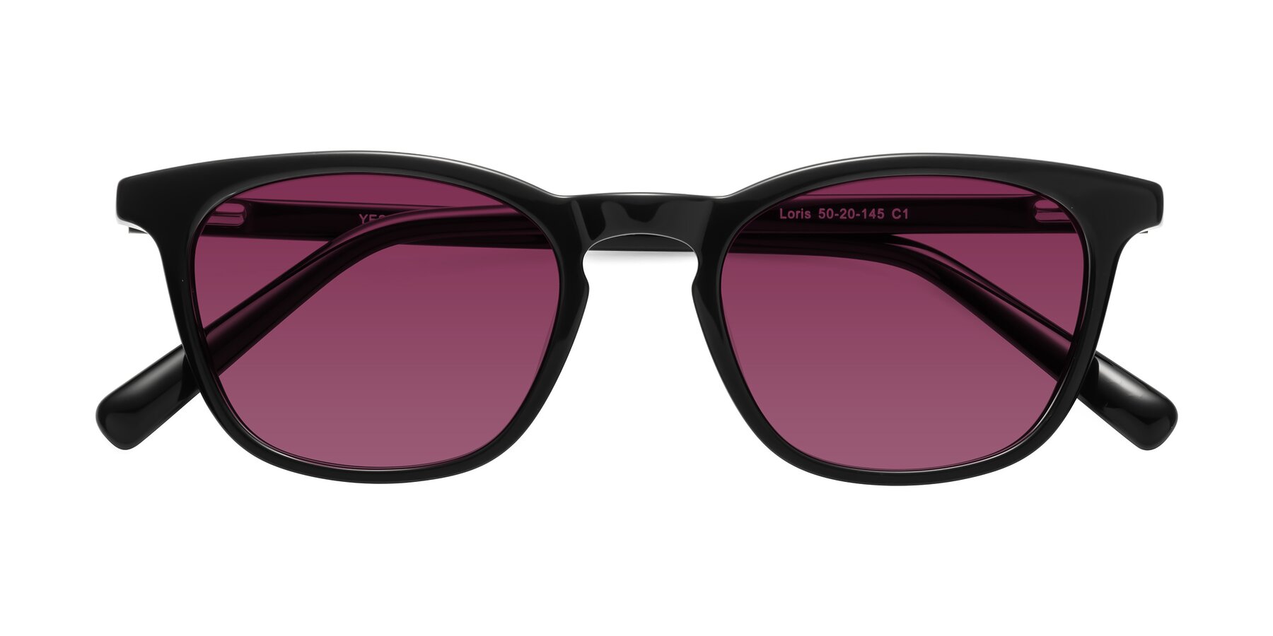 Folded Front of Loris in Black with Wine Tinted Lenses