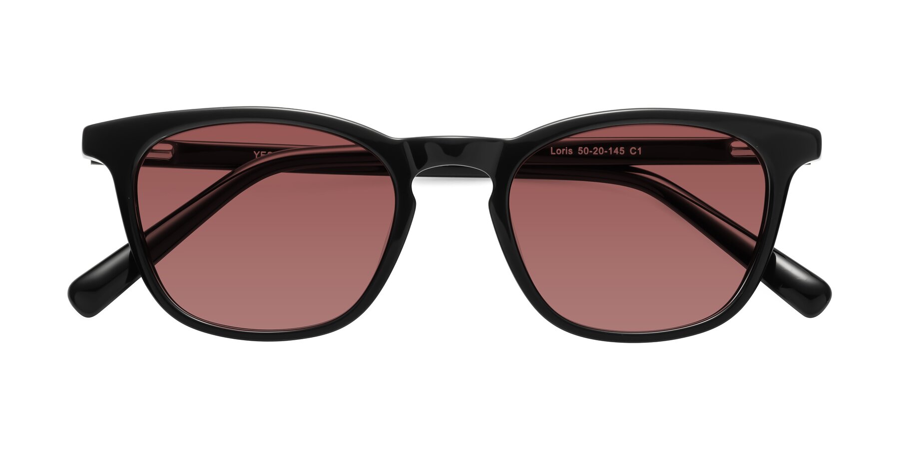 Folded Front of Loris in Black with Garnet Tinted Lenses