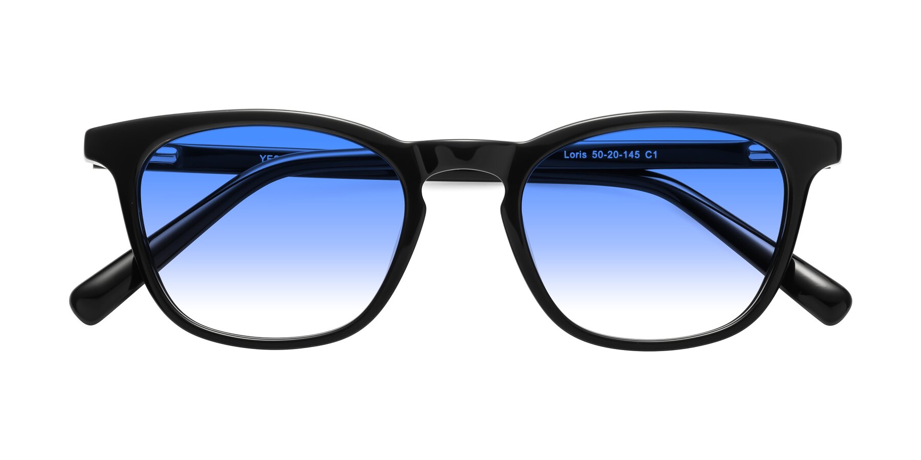 Folded Front of Loris in Black with Blue Gradient Lenses