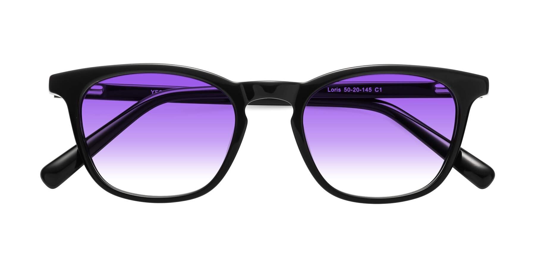 Folded Front of Loris in Black with Purple Gradient Lenses