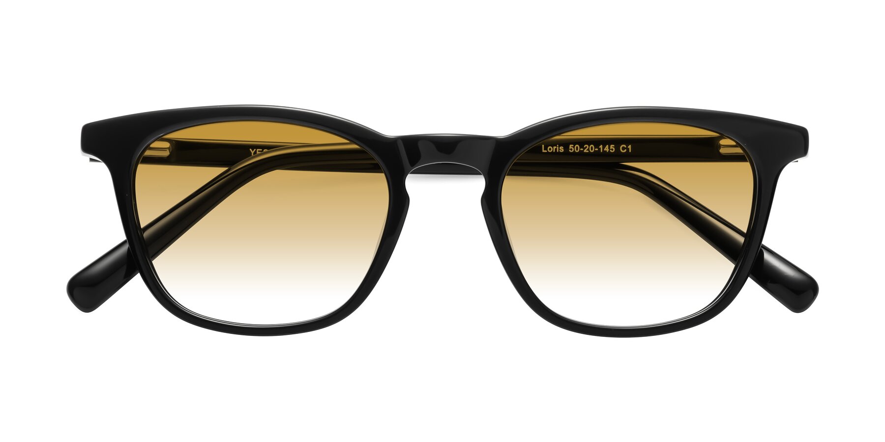 Folded Front of Loris in Black with Champagne Gradient Lenses